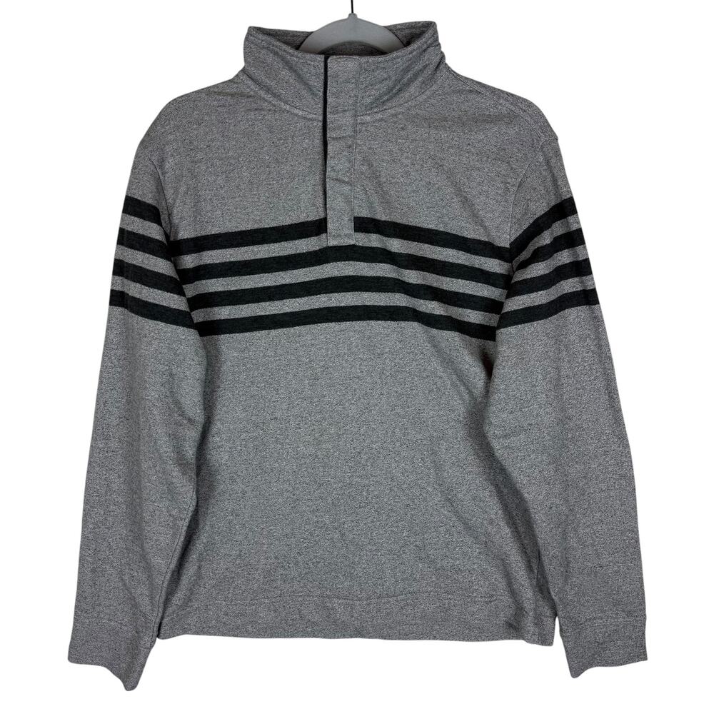 Banana Republic Sweatshirt Men's Medium Heather Gray Striped Cotton 1/4 Snap